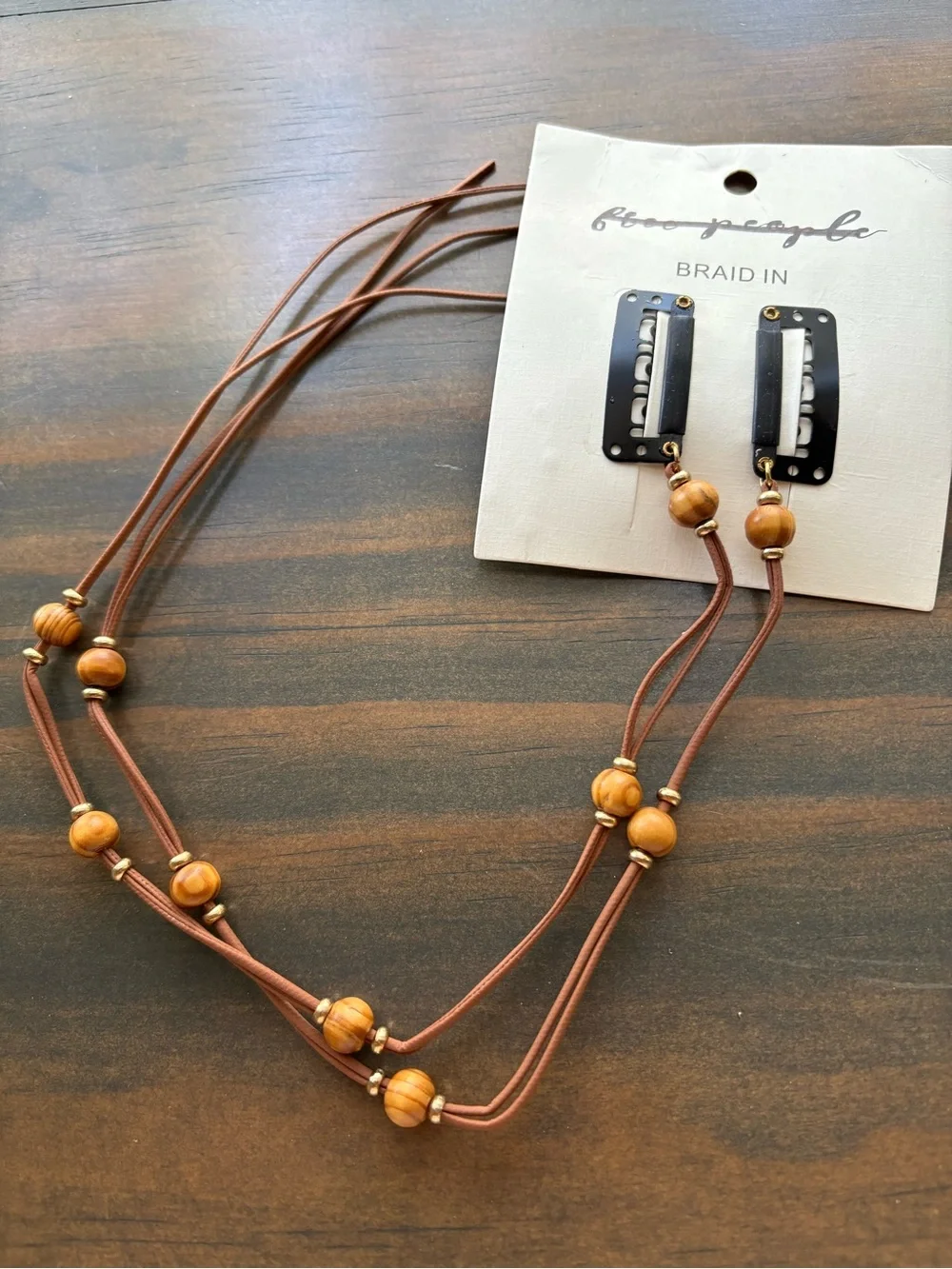 Free People Braid In Hair clips- brown beaded boho -New